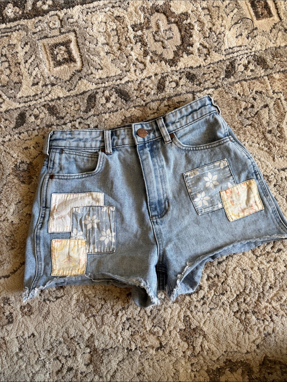 Wrangler Light Blue Denim Shorts with Floral Patchwork